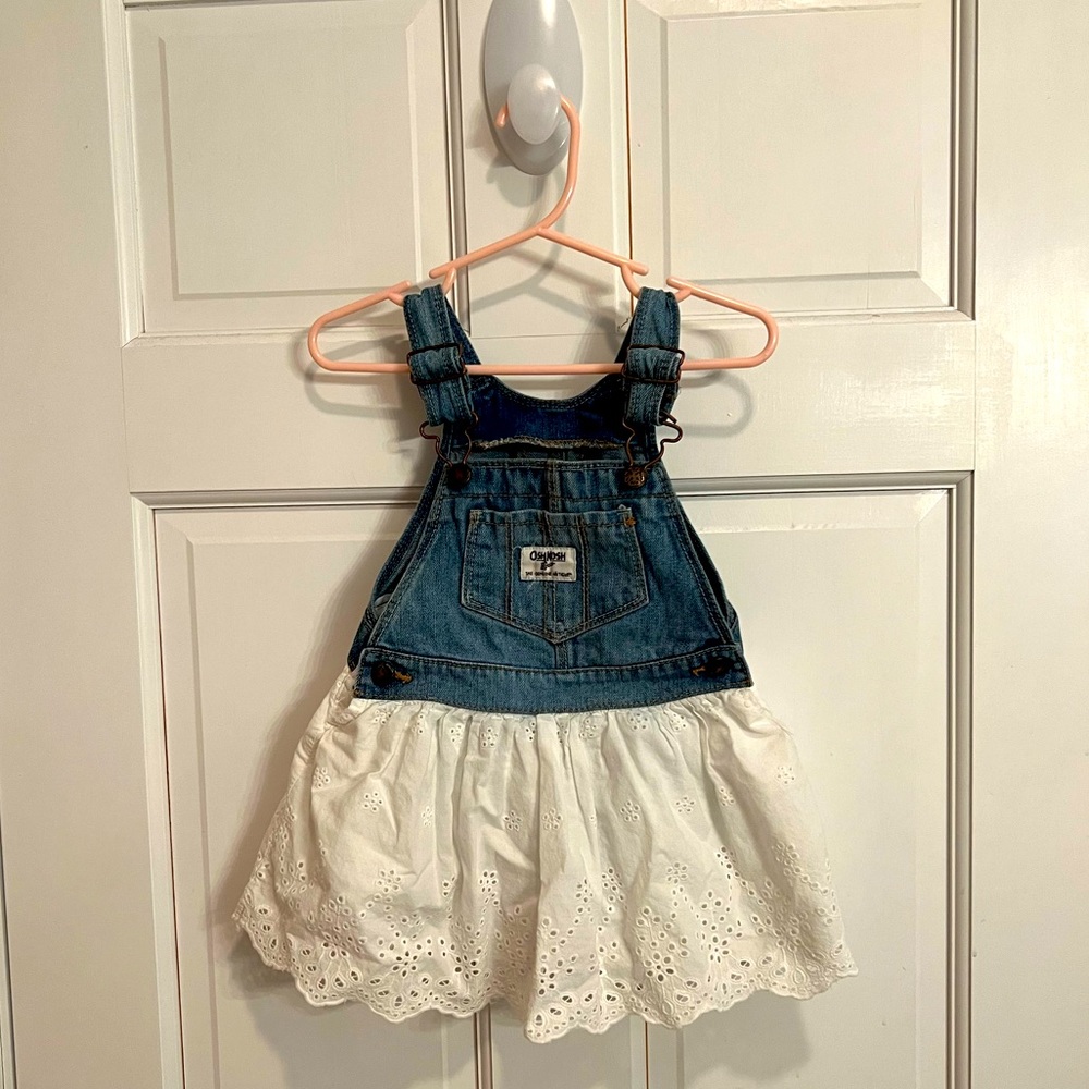 Oshkosh B’Gosh Denim Jumper with White Eyelet Skirt - Toddler Girl Size 24mos